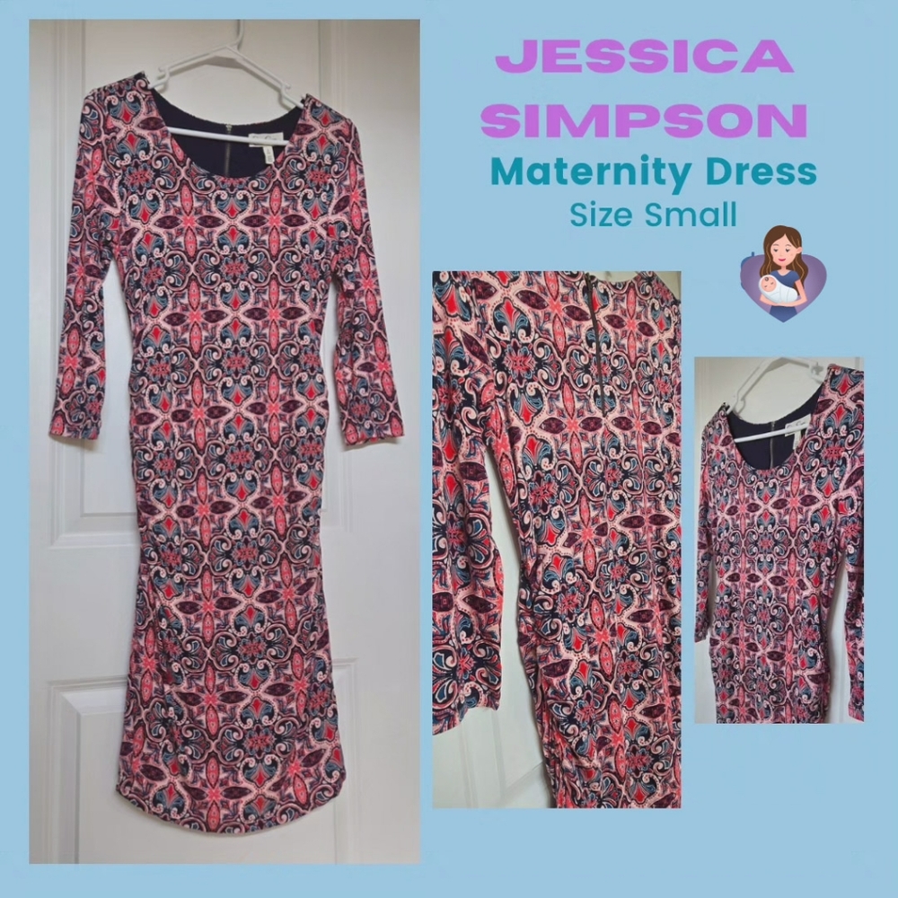 Jessica Simpson Maternity Multi Colored Patterned Long Sleeve Dress